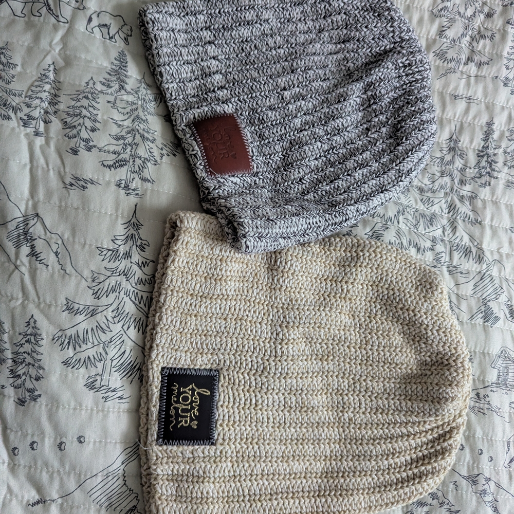 Love Your Melon Gray and Cream Knit Beanies